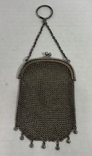 Antique 800 Silver Mesh Coin Purse Double Compartment Vermeil Chatelaine Bag