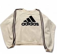 Vtg 90s Adidas Sweatshirt Womens S White 3 Stripe 3D Puff Logo