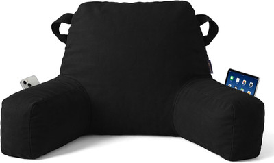 Portable Comfy Reading Pillows for Bed Sitting Up(Black Oeko-Tex), Velvet Back P