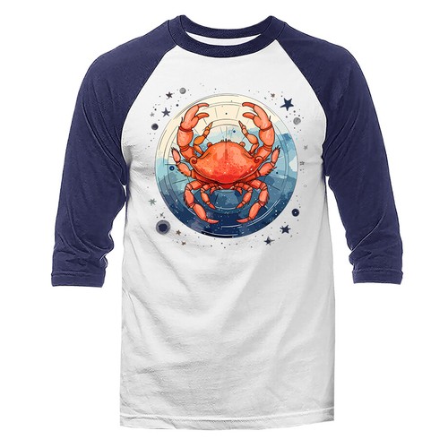 Cancer Zodiac Sign Horoscope Astrological Graphic 3/4 Sleeve Raglan - Picture 8 of 10