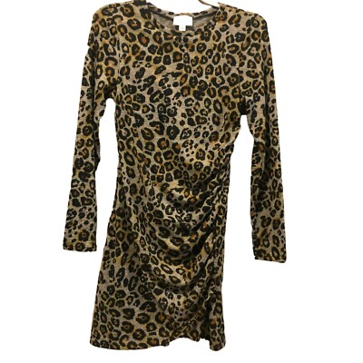 Leopard Print LS Midi Dress June & Ivy Made in USA Sz L Rouching Animal |  eBay