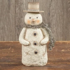 Rustic Primitive Snowman Figurine w/tinsel scarf, 8 1/2" T Ragon House NWT