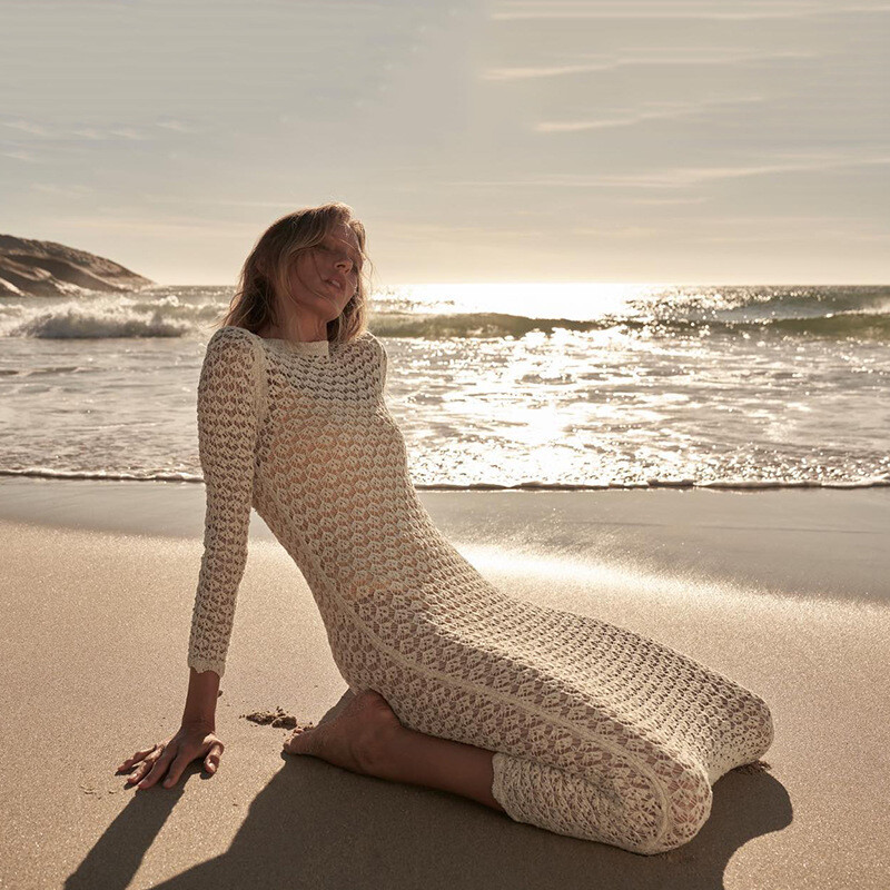 knit dress beach Mariner Knitted Beach Dress L / Brown