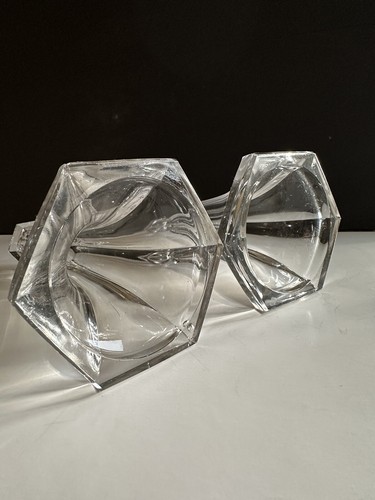 Antique Heisey Glass Candle Stick Holders Pair Clear 7.5” Skirted Panel - Picture 13 of 24