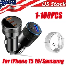Dual USB PD Type-C Car Charger 30W Fast Adapter iPhone 16 15 14 13 11Pro Max lot