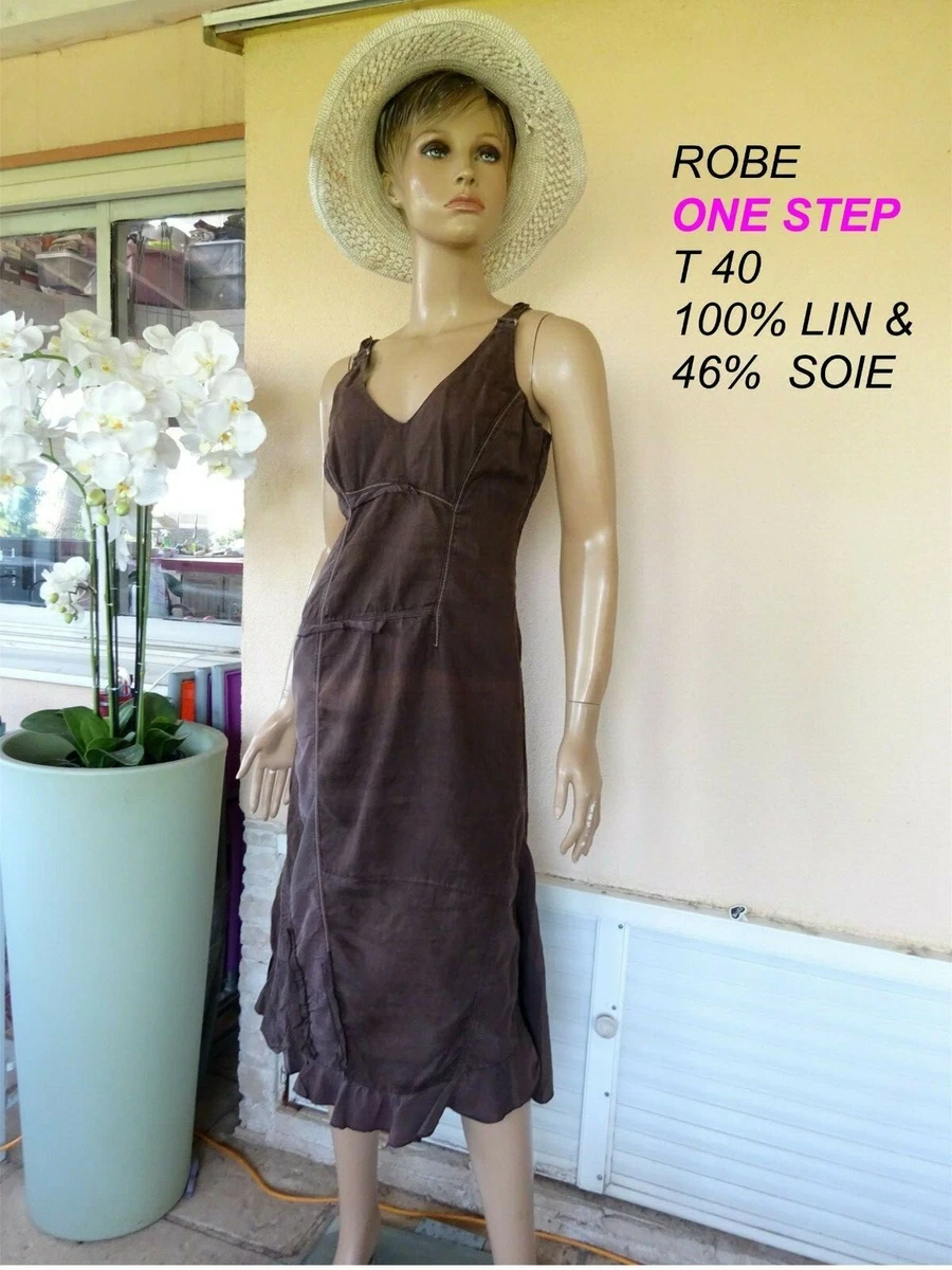 ROBE LONGUE D ETE ONE STEP A BRETELLES 100 LIN 46 SOIE T M 38