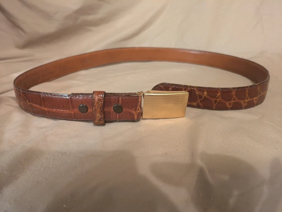 Cinto de crocodilo vintage RALPH LAUREN genuíno marrom médio Itália #1103 - Imagem 2 de 4