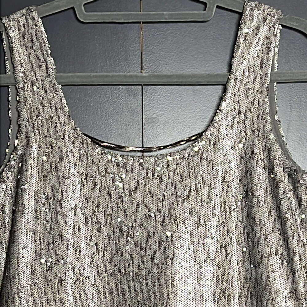 micro sheer tank dress ECRU Scoop Neck Silver Micro Sequin Tank Style Minidress Cocktail Dress
