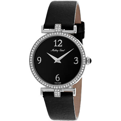 Mathey Tissot Women's Watch Gaia Silver Case Black Dial Leather Strap D587QAN