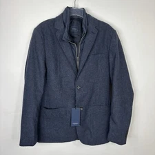 NEW 7 DIAMONDS Blazer M Navy Blue Transit Casual Nordstrom Zip Liner Button Wool