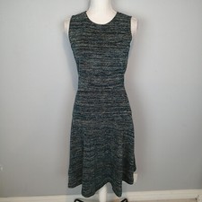 Loft Navy Blue Boucle Tweed Stretch Knit Sleeveless Fit & Flare Midi Dress 2