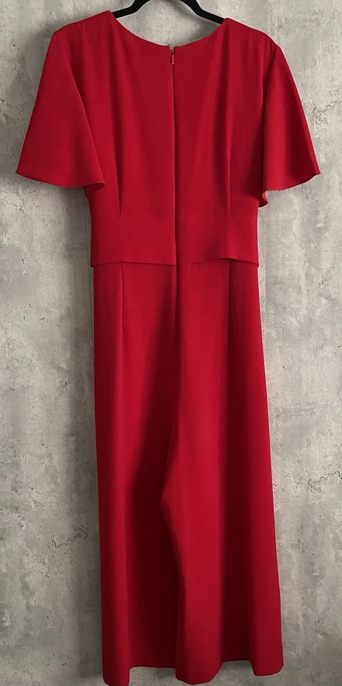Tahari Arthur S. Levine Red Jumpsuit Knotted Belt Short Flutter Sleeves Sz 16 - Image 3 of 4