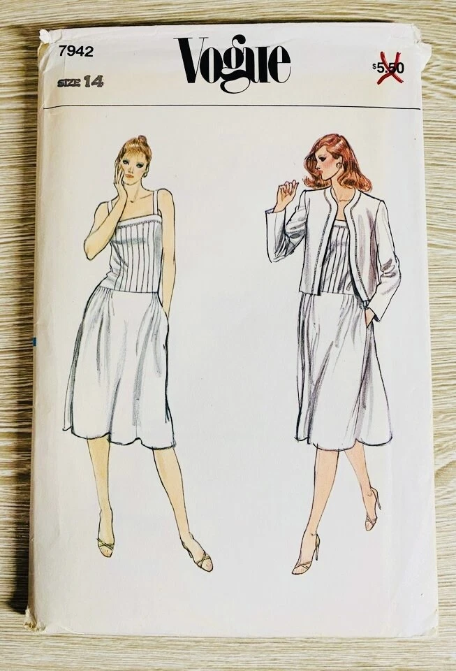 80s VOGUE 7942 SIZE 14 JACKET DRESS UC/FF - Image 2 of 3