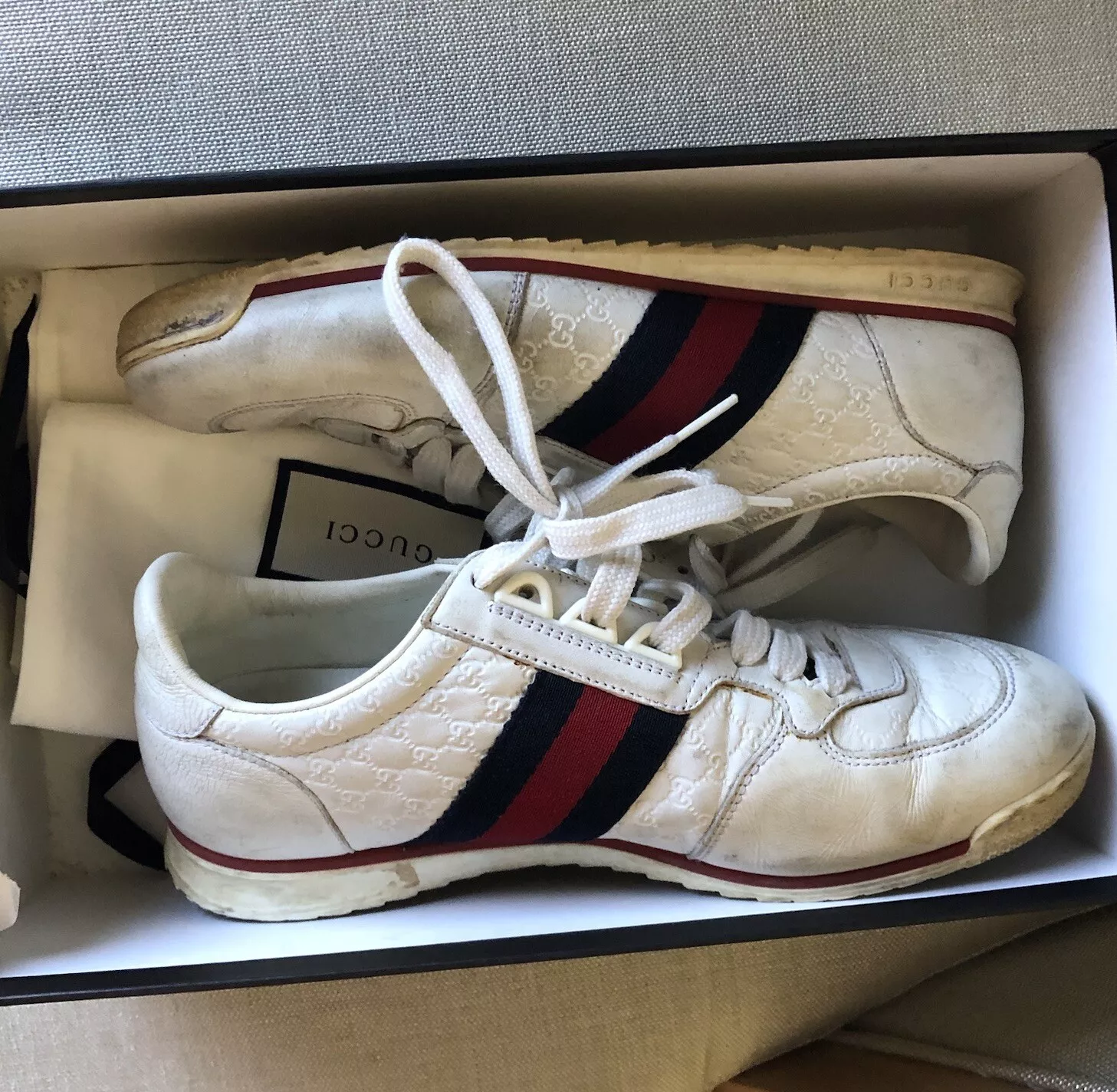 Baskets blanches GUCCI chaussures rouge vert accent cuir et caoutchouc femme 9 39 