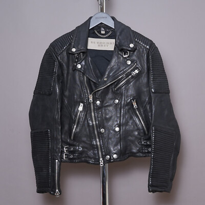 BURBERRY Leather Jacket LARGE Mens Black Runway Brit Biker