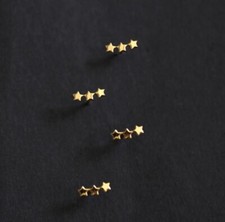 Gold Tiny 3-Connecting Star Stud Earring