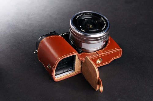 Genuine real Leather Half Camera Case bag cover for Sony NEX7 NEX-7 Bottom Open - Picture 2 of 8
