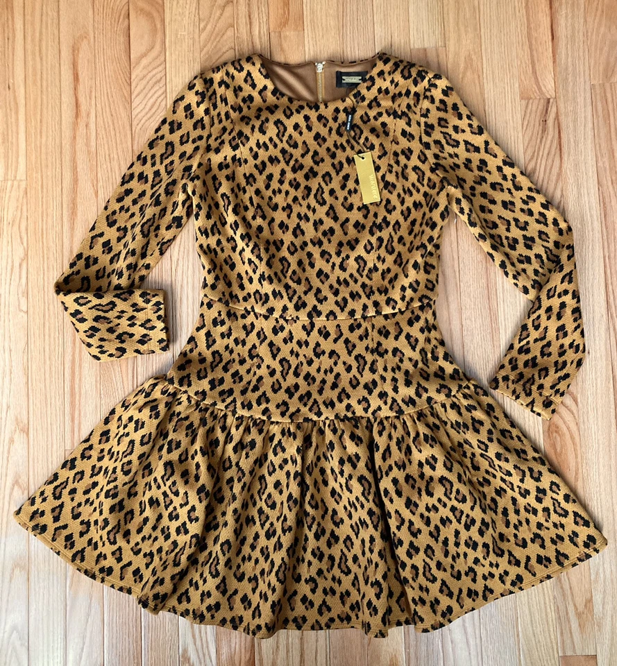 Leopard Dress Alexia Admor Long Sleeve Drop Waist Sweater New NWT Medium Animal