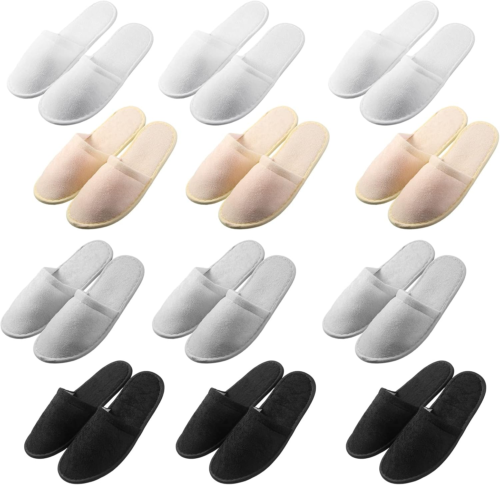 12 Pair Non-Slip Disposable House Slippers for Travel Hotel Indoor Guests
