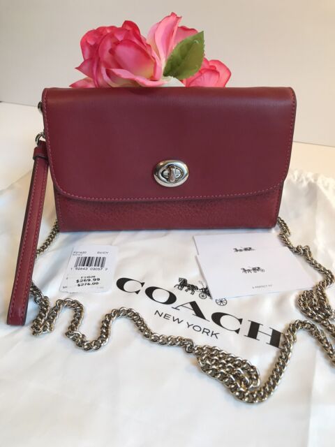 Coach Womens Cherry Red Soft Leather Chain Crossbody Bag Purse F31620 ???? | eBay