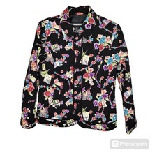 -574 Requirements Quilted Jacket Floral Baskets Snap Buttons Women Size S