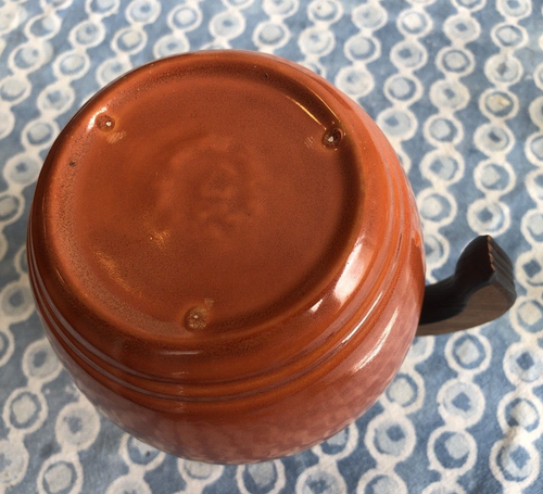 Vintage Pacific California Art Pottery Carafe Pitcher Red Orange Wood Handle - Picture 7 of 7