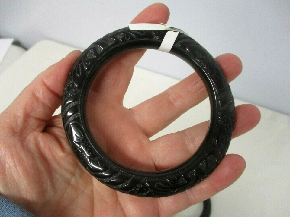 3 PULSERAS BRAZALETE LUCITE FLORALES TALLADAS NEGRAS Y OPACAS ANNE KLEIN DE COLECCIÓN ¡NUEVAS! ¡NUEVO! Foto 3 de 4