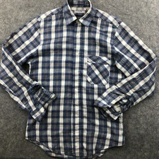 Vintage Levis Flannel Shirt Mens Small Blue Plaid Long Sleeve Button Up Casual