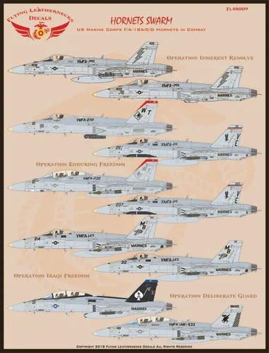 1/48 Flying Leathernecks F/A-18A/C/D Hornets Swarm OIF/OEF/OIR Decals - Picture 2 of 5