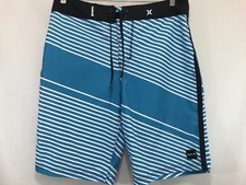 Hurley Boardshorts Mens Size 32 Aqua Blue White Stripes Beach Shorts