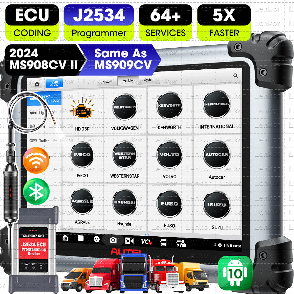 Autel MaxiSys MS908CV II Heavy Duty Truck Scanner - 2025 Upgrade With J2534 Programming