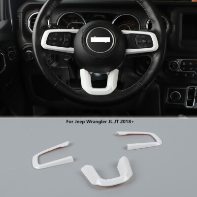 3pcs Steering Wheel Molding Cover Trim Frame For Jeep Wrangler JL JT 2018+ White