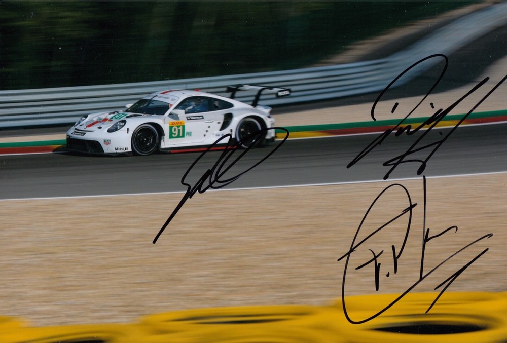 Bruni Lietz Makowiecki Autographed 12x8 Porsche Le Mans 2022 Photo