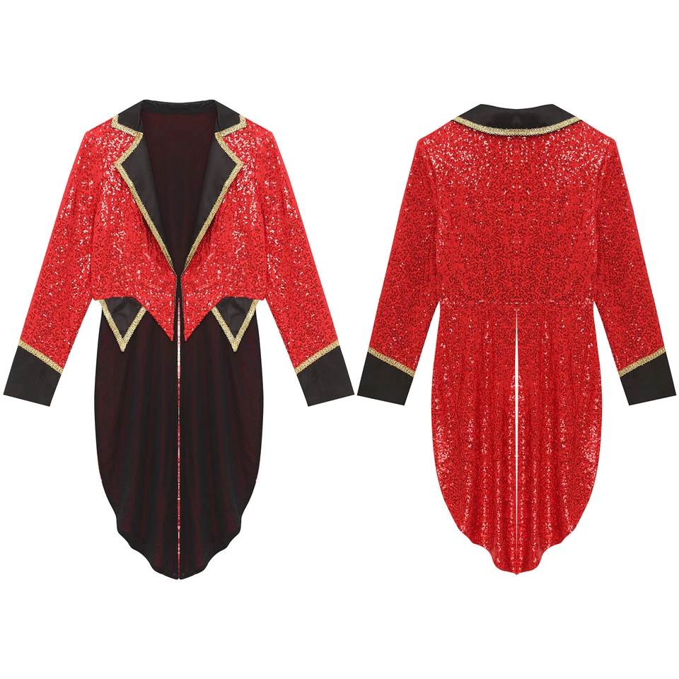 DE Herren Zirkusdirektor Kostüme Pailletten Jacke Mantel Festlich Gothic Frack - Bild 4 von 4