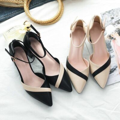 Fashion Women Square Heel Pumps Pointed Toe Ankle Strap High