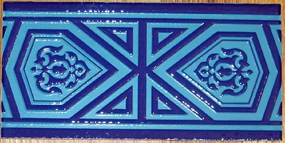 Turquoise & Blue Raised 4''x8'' (10cm x20cm) Turkish Iznik Ceramic Tile Border