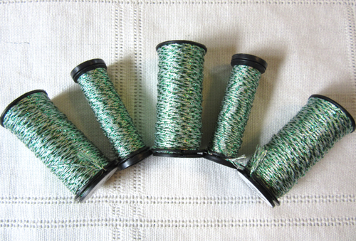 5 Kreinik Metallics 3508 RHUMBA GREEN Medium #16 Braids Thread lot