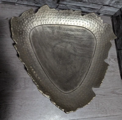 Vtg 15" Hammered Aluminum Brutalist Metal Tray Industrial Decor Art Sculpture - Image 1 of 4