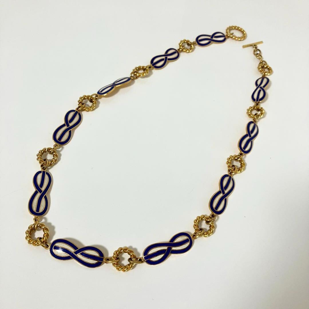 Old GUCCI Chain Belt Blue Gold Long Necklace Vintage Super Rare