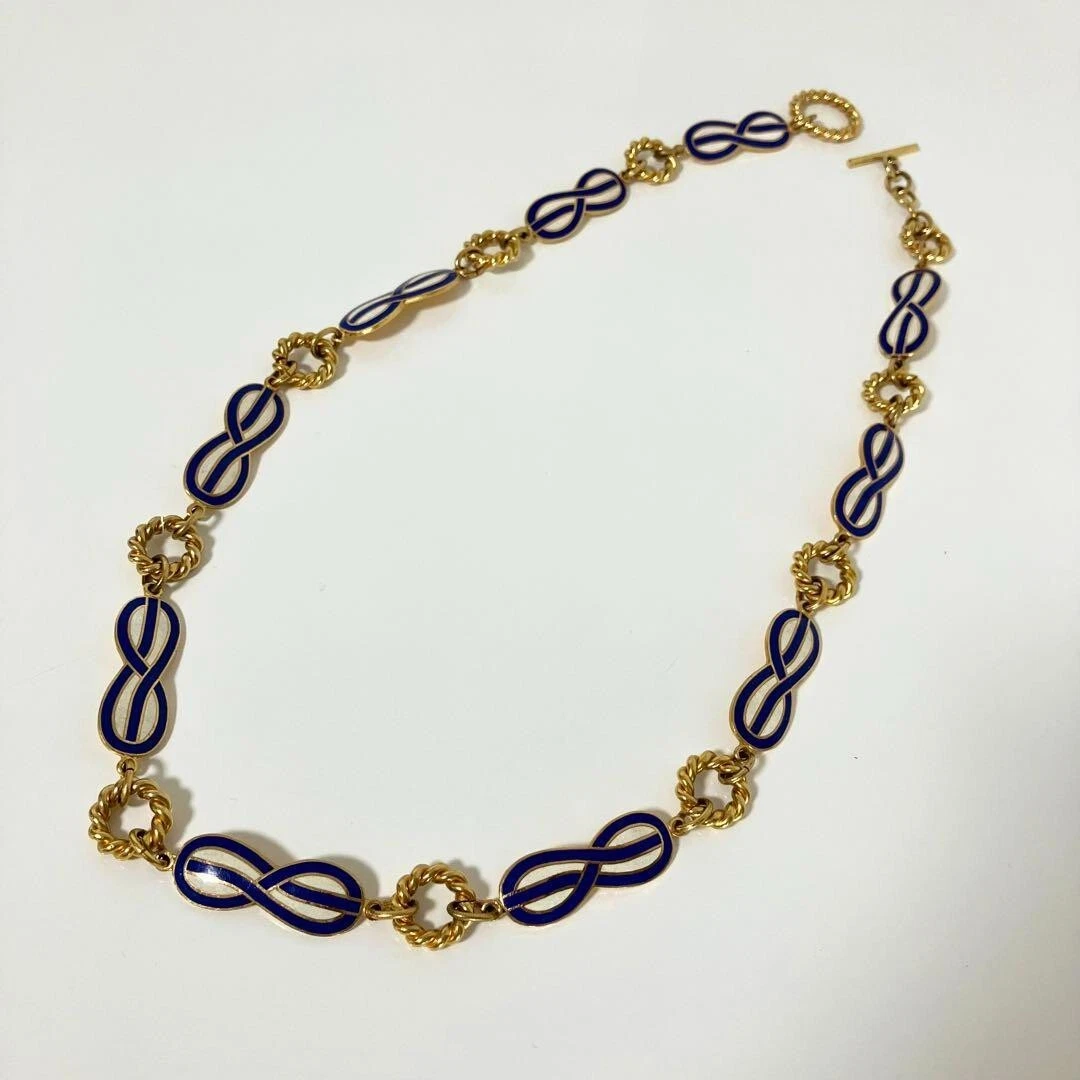 Ancien collier long ceinture chaîne GUCCI bleu or vintage super rare 31,4 pouces