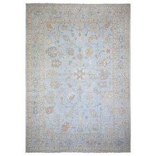 12'2"x17'2" Aero Blue Hand Knotted Afghan Angora Oushak Organic Wool Rug R88068