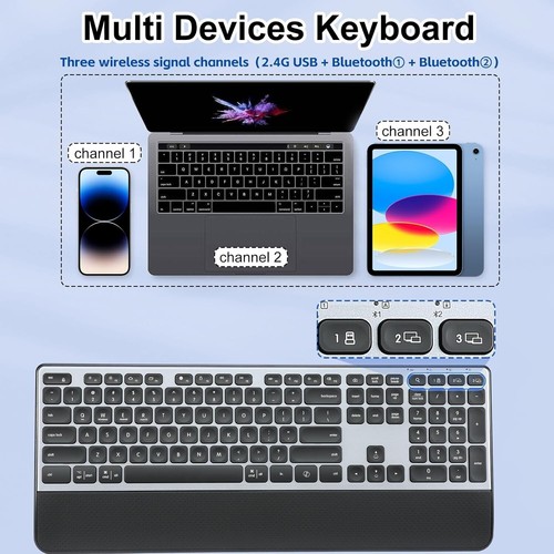 Multi-Device Rechargeable Keyboard with 3-Level Backlit for Office & Home Use - Picture 8 of 9