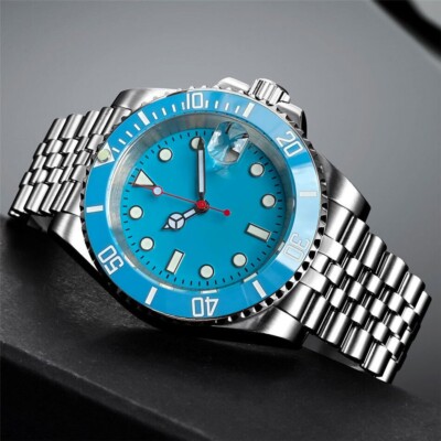 NH35 Automatic Watch 40mm Sky Blue Diver Sapphire 20ATM Jubilee Bracelet Lume