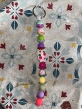 Crafted Beaded Long Key Chain Breast Cancer Month Flower And Multi Colors