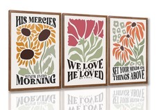 Framed Christian Bible Scripture Wall Art Set of 3, Flower Marke Pictures Wal...