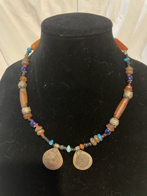 Morrocan African Tribal Glass Bead Necklace handcrafted 20 In