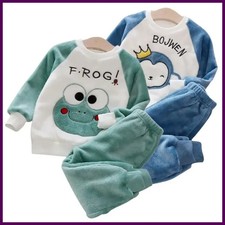 Boys Coral Fleece Pajama Sets Plus Velvet Thick Flannel Homewear Children Winter