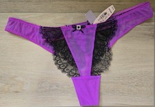 NWT Vintage Victoria's Secret Purple Sheer Mesh Lace Corset Bow Thong Panties M