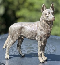 Vtg 10" Tall Silver Metal German Shepherd Dog Statue