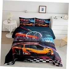 Boys Race Car Size Bedding Set Kids Racing Car Comforter Twin Classic Orange